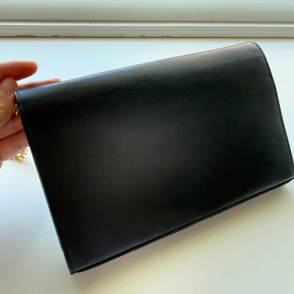 Saint Laurent YSL Star WOC Black Grain Leather Gold Chain Wallet on Chain - Picture 2 of 7